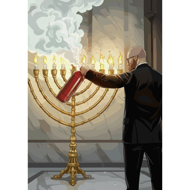 Plakat z gaśnicowym motywem "Chanuka"